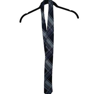 Kenneth Cole Plaid Slim Silk Tie Blue Black Career Preppy